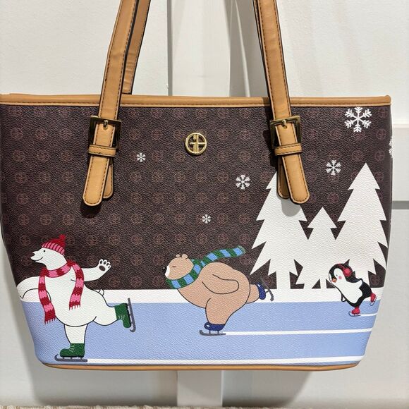 Giani Bernini for Macy’s Signature Ice Skating Bears Tote Holiday Christmas - Picture 4 of 10